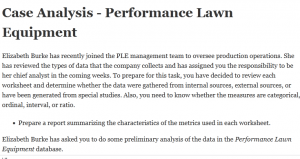 Case Analysis - Performance Lawn Equipment
