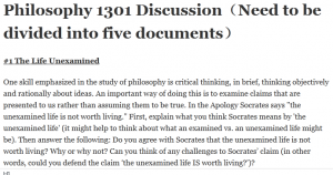 Philosophy 1301 Discussion（Need to be divided into five documents）