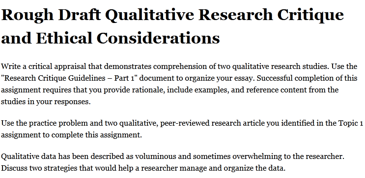 Rough Draft Qualitative Research Critique And Ethical Considerations