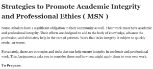 Strategies to Promote Academic Integrity and Professional Ethics ( MSN )