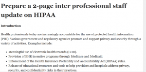 Prepare a 2-page inter professional staff update on HIPAA