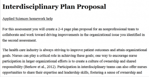 Interdisciplinary Plan Proposal