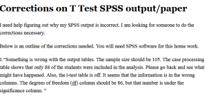 Corrections on T Test SPSS output/paper