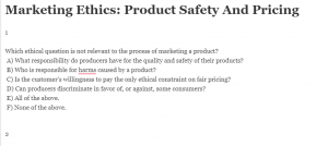 Marketing Ethics: Product Safety And Pricing