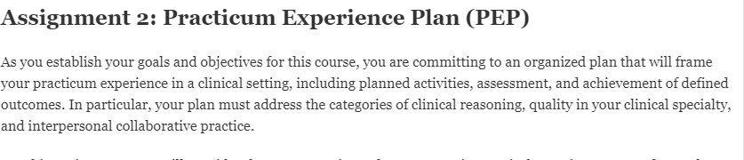 Assignment 2: Practicum Experience Plan (PEP) - IResearchNet.org