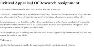 Critical Appraisal Of Research Assignment