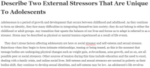 Describe Two External Stressors That Are Unique To Adolescents