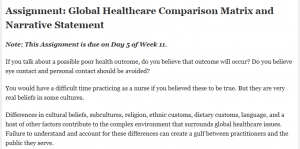 Assignment: Global Healthcare Comparison Matrix and Narrative Statement