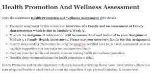 Health Promotion And Wellness Assessment