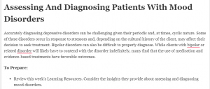 Assessing And Diagnosing Patients With Mood Disorders