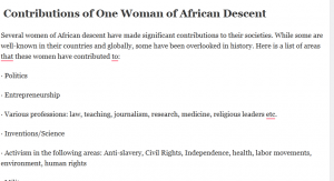Contributions of One Woman of African Descent
