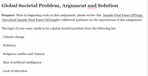 Global Societal Problem, Argument and Solution