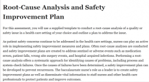 Root-Cause Analysis and Safety Improvement Plan