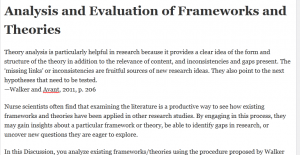Analysis and Evaluation of Frameworks and Theories