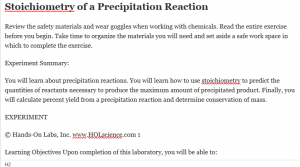 Stoichiometry of a Precipitation Reaction