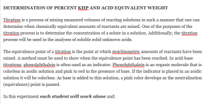  DETERMINATION OF PERCENT KHP AND ACID EQUIVALENT WEIGHT 