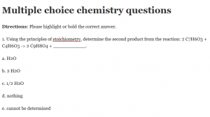 Multiple choice chemistry questions