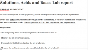 Solutions, Acids and Bases Lab report
