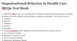 Organizational Behavior in Health Care MCQs Test Bank