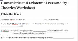 Humanistic and Existential Personality Theories Worksheet