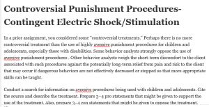 Controversial Punishment Procedures-Contingent Electric Shock/Stimulation