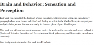 Brain and Behavior; Sensation and Perception