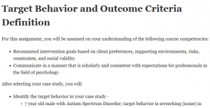 Target Behavior and Outcome Criteria Definition