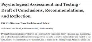 Psychological Assessment and Testing - Draft of Conclusions, Recommendations, and Reflection