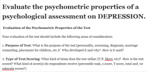 Evaluate the psychometric properties of a psychological assessment on DEPRESSION.