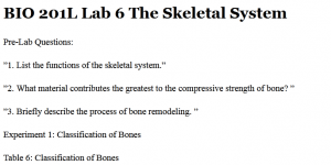 BIO 201L Lab 6 The Skeletal System