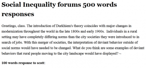Social Inequality forums 500 words responses