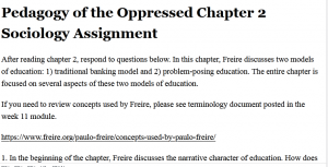 Pedagogy of the Oppressed Chapter 2 Sociology Assignment
