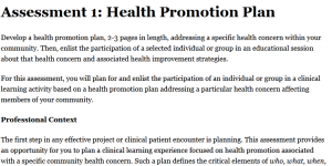 Assessment 1: Health Promotion Plan