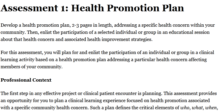 Assessment 1: Health Promotion Plan - IResearchNet.org