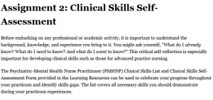 Assignment 2: Clinical Skills Self-Assessment