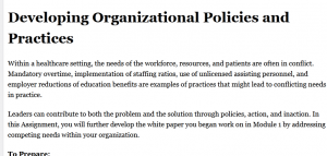 Developing Organizational Policies and Practices