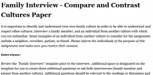 Family Interview - Compare and Contrast Cultures Paper