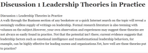 Discussion 1 Leadership Theories in Practice