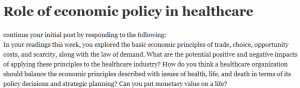 Role of economic policy in healthcare 