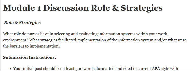 Module 1 Discussion Role & Strategies - IResearchNet.org