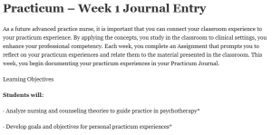Practicum – Week 1 Journal Entry