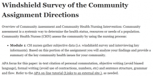 Windshield Survey of the Community Assignment Directions