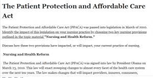 The Patient Protection and Affordable Care Act 