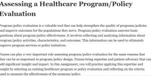 Assessing a Healthcare Program/Policy Evaluation