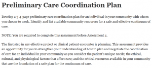 Preliminary Care Coordination Plan