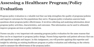 Assessing a Healthcare Program/Policy Evaluation