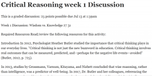 Critical Reasoning week 1 Discussion 