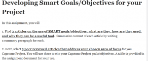 Developing Smart Goals/Objectives for your Project