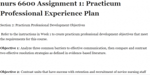 nurs 6600 Assignment 1: Practicum Professional Experience Plan