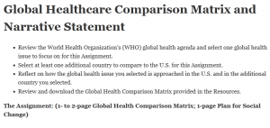 Global Healthcare Comparison Matrix and Narrative Statement
